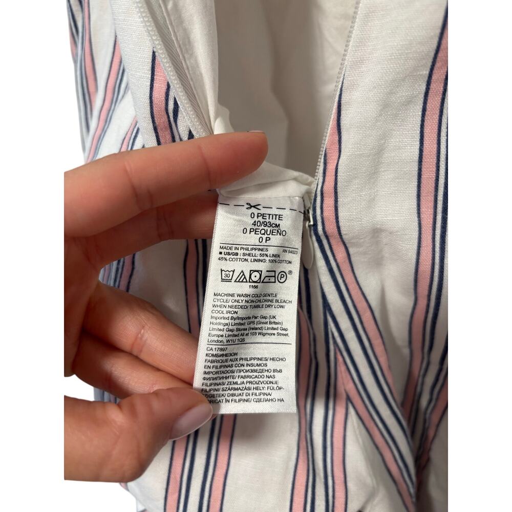Banana Republic Petite 0 Linen Blend Striped Wide Leg Jumpsuit White Pink Blue - Picture 12 of 12